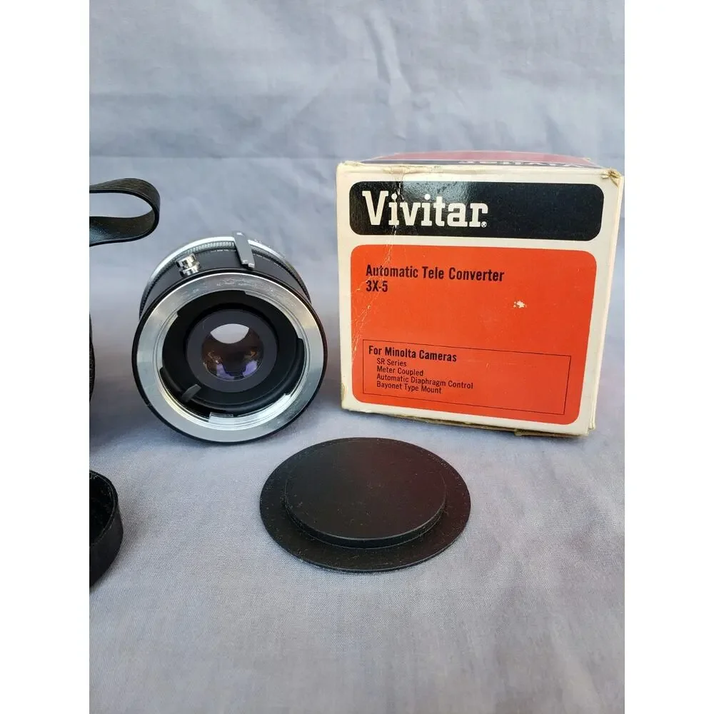Vintage Vivitar Automatic Tele Converter 3x-5 Minolta Cameras Japan Leather Case